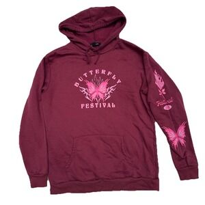 Butterfly Festival Hoodie Maroon Pink Sz Large 1989 California Sweatshirt